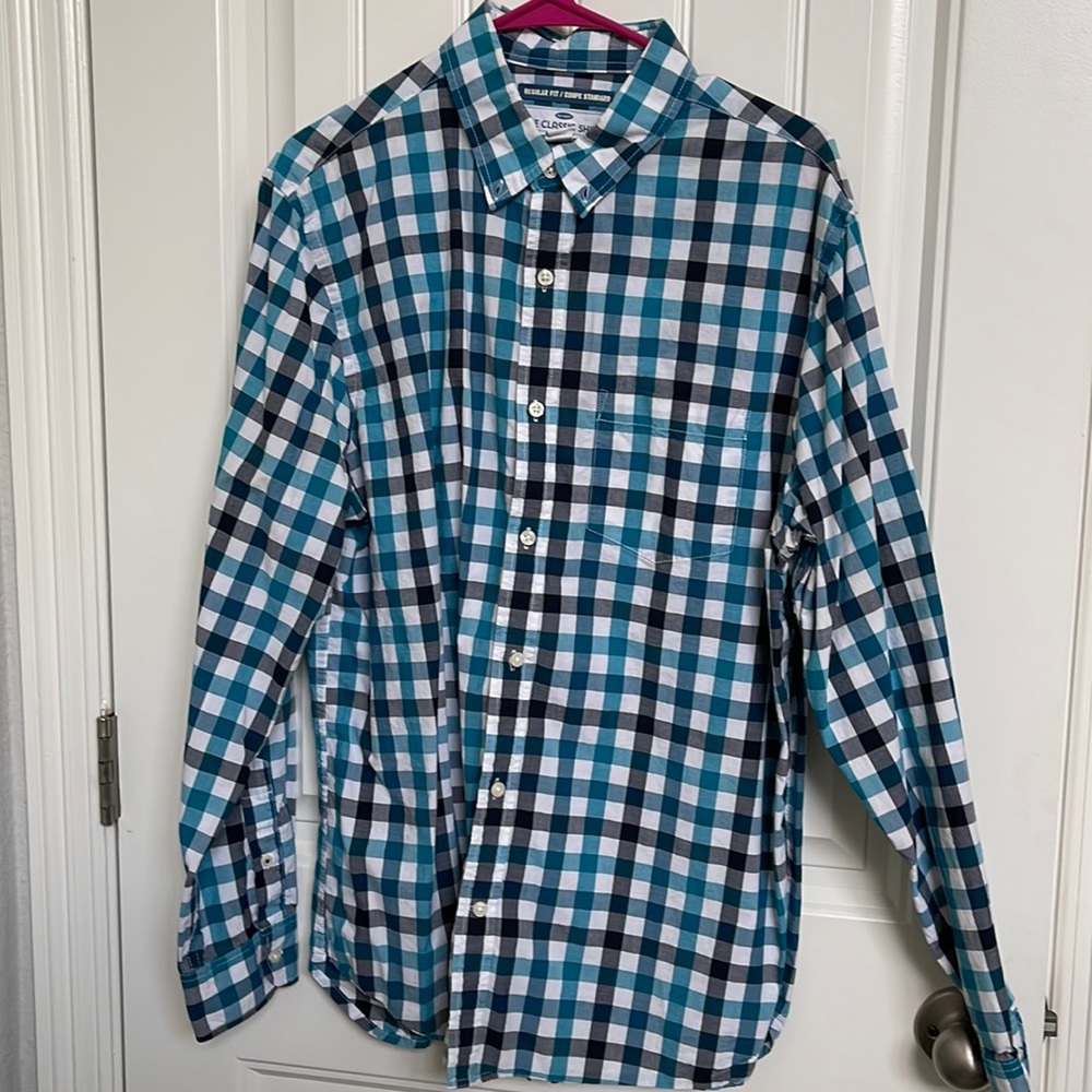 Blue plaid button down shirt